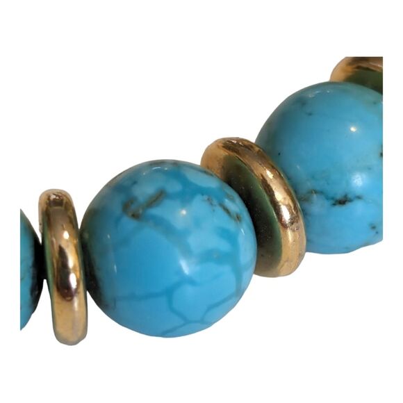 🔴 New Vitality bracelet wooden and turquoise beads blue gold white adjustable‎ - Picture 2 of 6